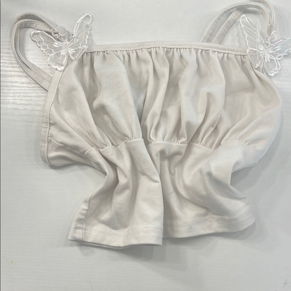 Elegant White Butterfly Crop Top